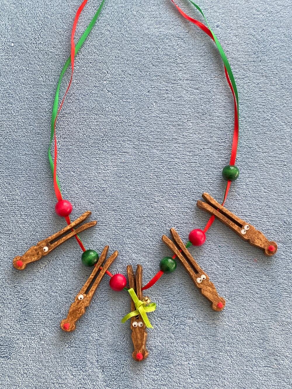 Vintage Handmade Holiday / Christmas Rudolph and Friends Necklace